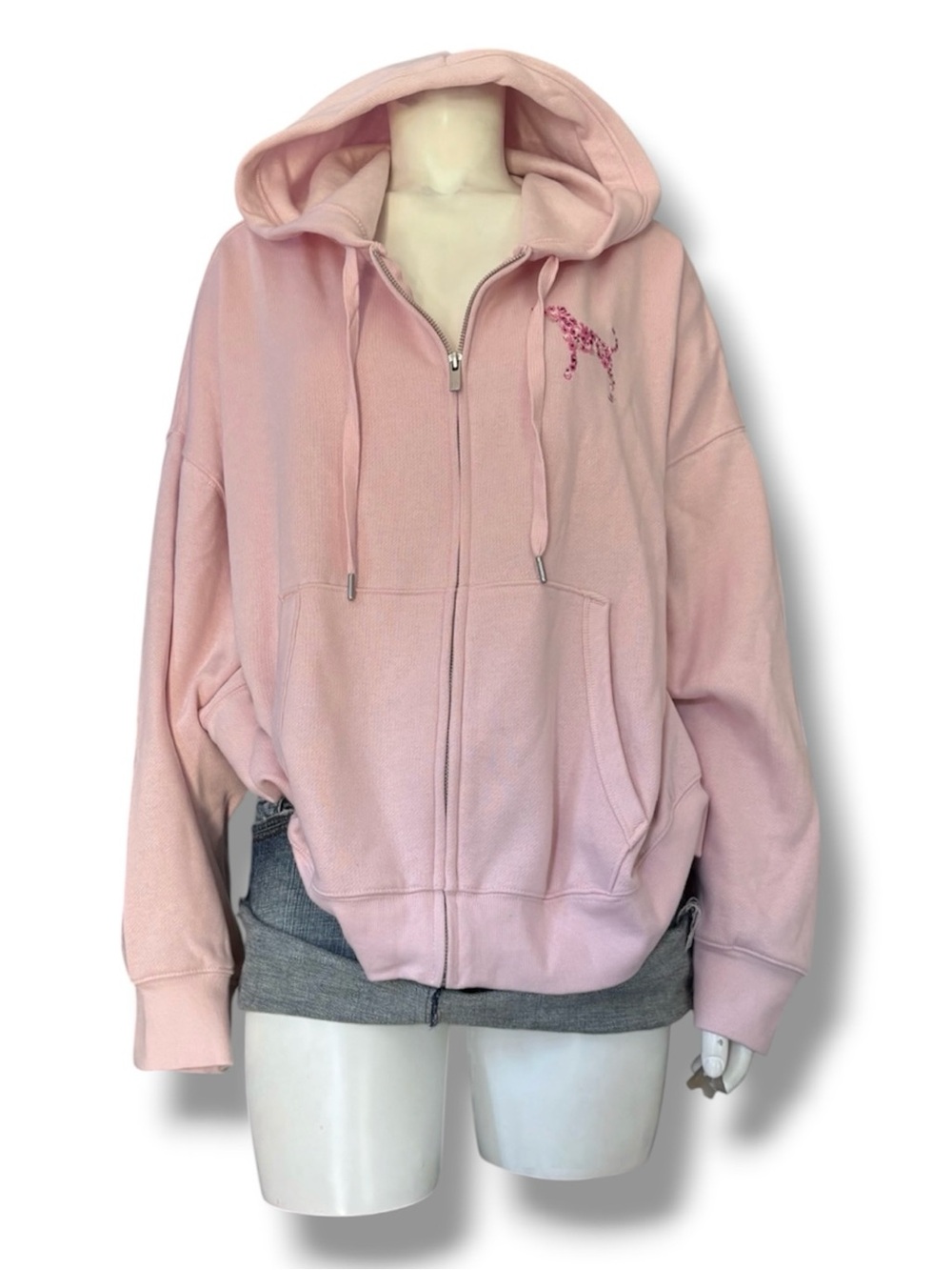 Victoria’s Secret PINK | NWT’s flower embroidered dog Y2K zip up sweater